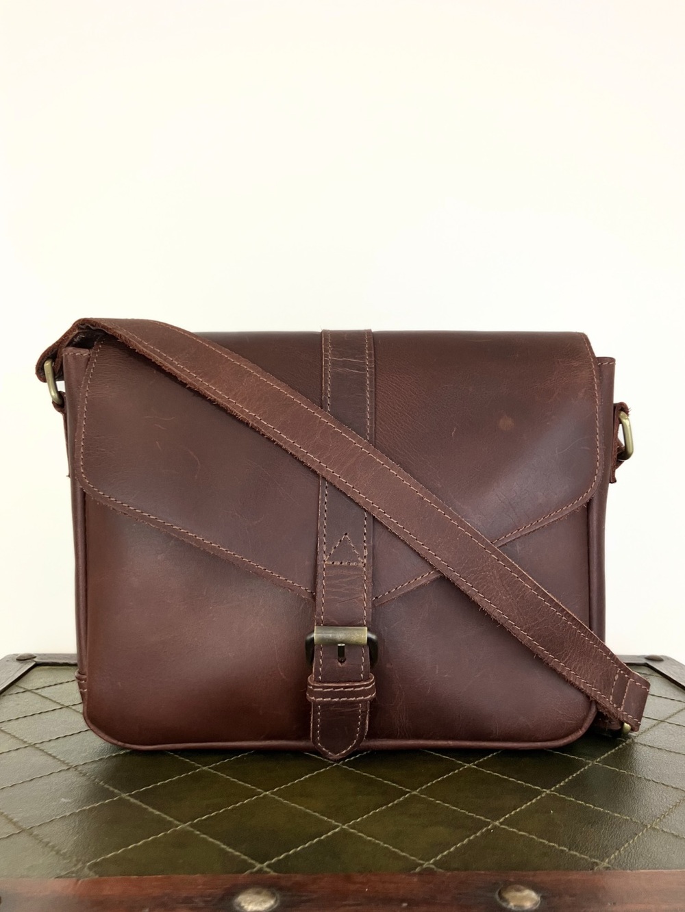 Handcrafted Mexican Brown Leather Messenger Bag Crossbody Adjustable Strap